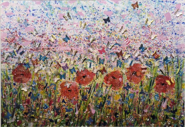 Tracey Thornton Floral Butterfly Mixed Media Paintings No Naked Walls