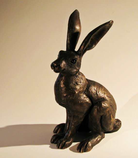 Suzie Marsh Small Alert Hare bronze resin sculpture for sale