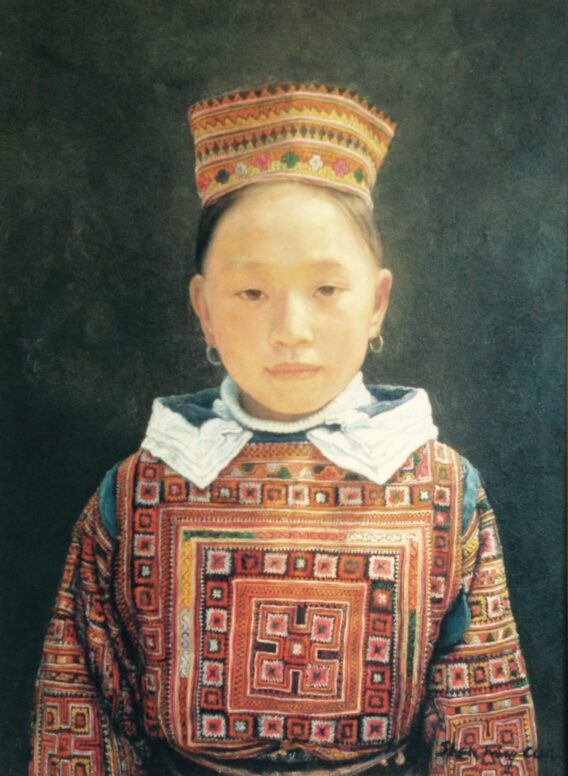 Shen Ming Cun Tapestery Costume Miao Tribe fine portrait painting for sale