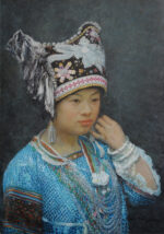 Shen Ming Cun Miao In Blue fine art portrait painting for sale