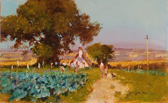 John Haskins Passing the Time on the Seven Acre countryside art traditional impressionist original painting of country landscape scene
