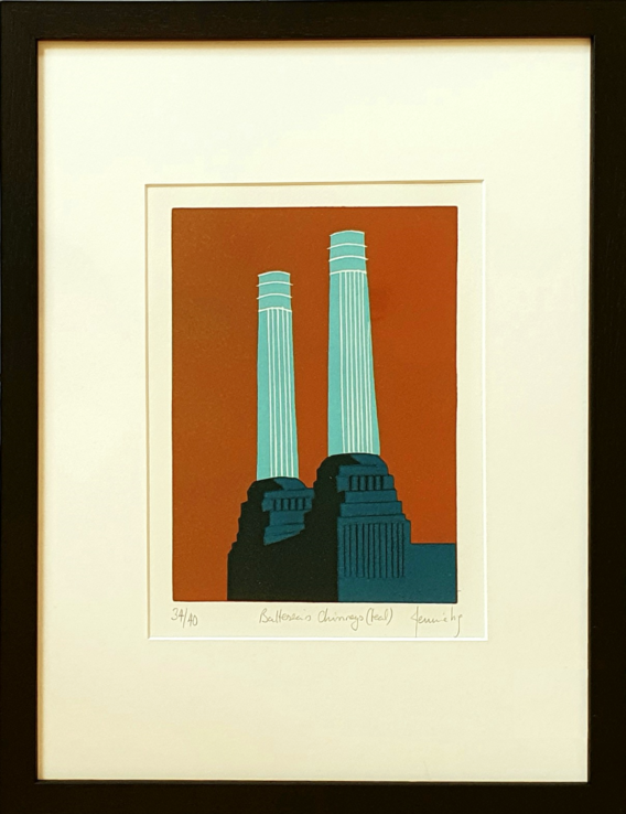 Jennie Ing Batterseas Chimneys Teal framed