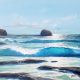 Howard Birchmore Trebarwith Strand painting original blue seascape painting of Cornish Trebarwith Strand wave beach scene in traditional style