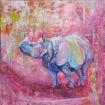 JC Resolute Rhino painting for sale in grey frame