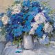 Gerhard Nesvabda Bouquet of Blue. A colour themed traditional painting of blue and white bouquet of flowers in a white vase.
