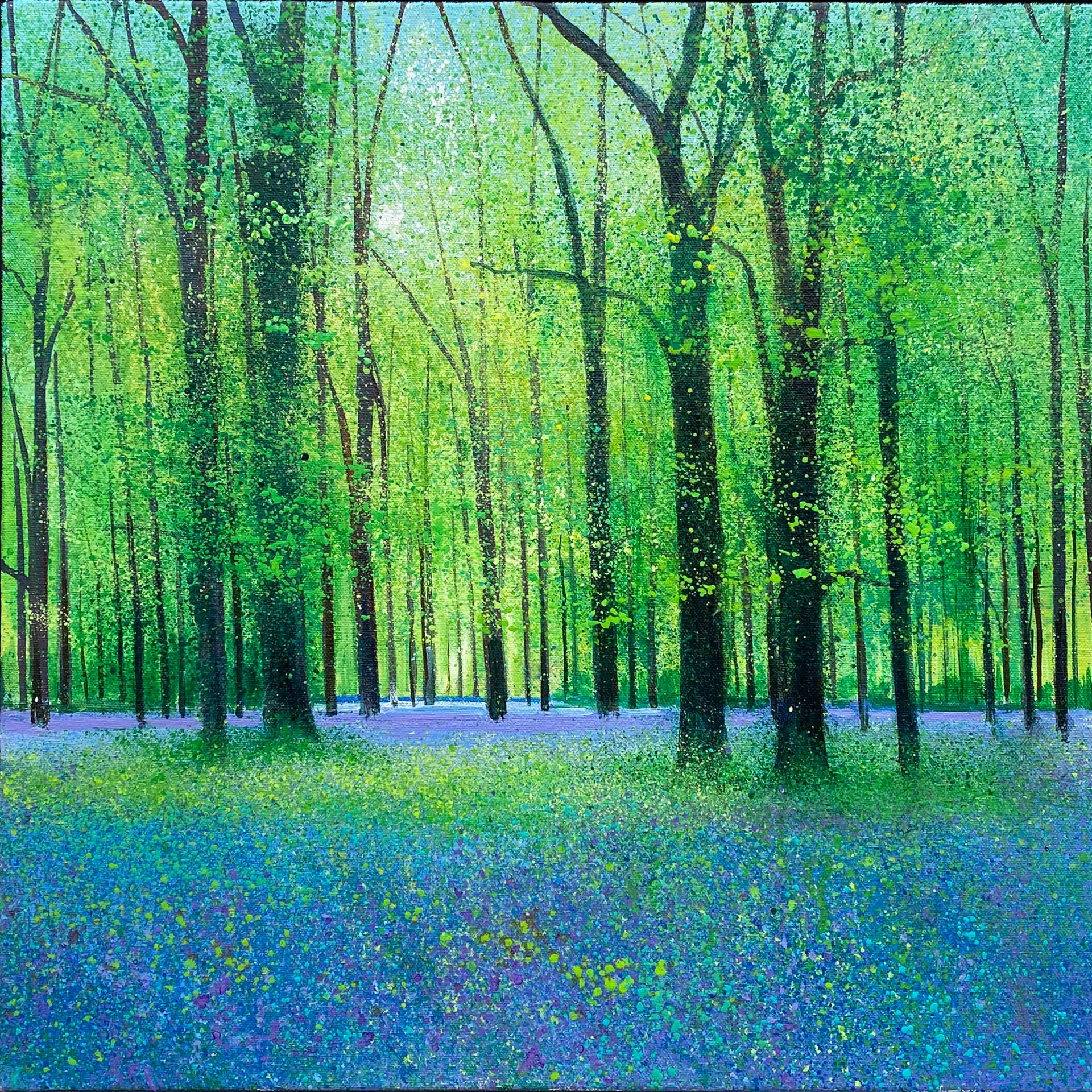 John Connolly Strolling Through The Blues art unique original painting art gift of Spring bluebell woodlands painting framed in modern style