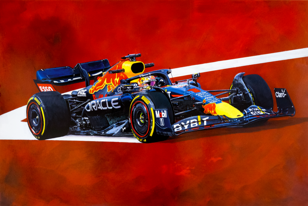 James Stevens Verstappen 22 Limited Edition Print artwork of detailed realistic painting of Red Bull Racing F1 driver Max Verstappen