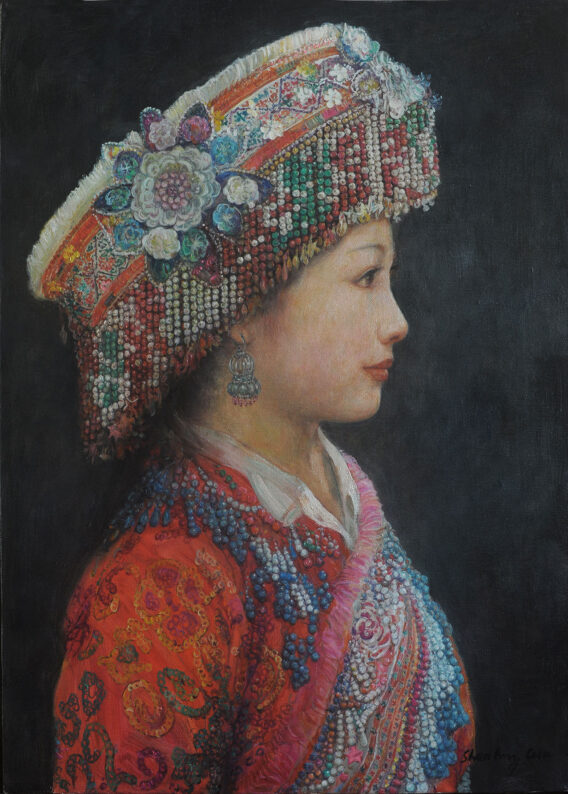 Beauty in red Miao Shen Ming Cun 70x50cm