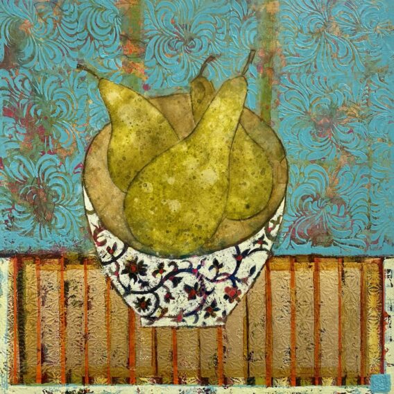 Sweet and Crisp Pears, 58 x 58 cm, Mixed media on gesso panel, £975