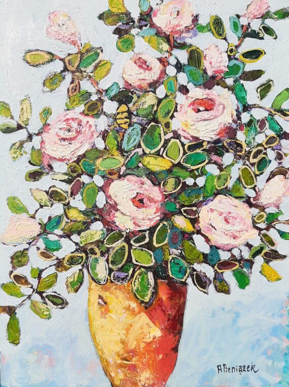 Bouquet of Roses (cropped) oil on canvas 30x40cm (framed) £450