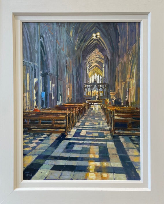 Gold light shining worcester cathedral framed John Hammond