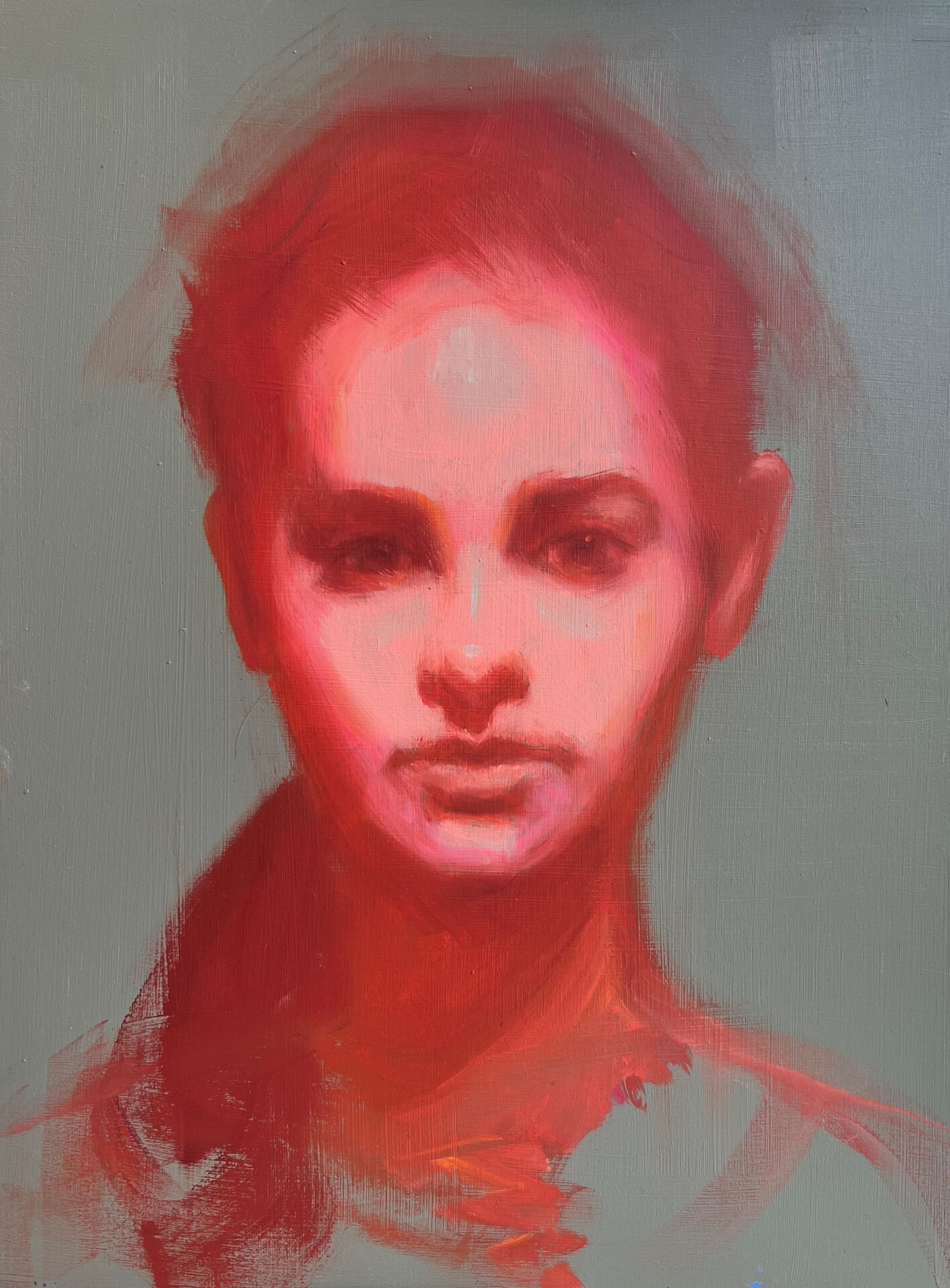 In the Pink, study, small original oil painting of woman by Julie Cross