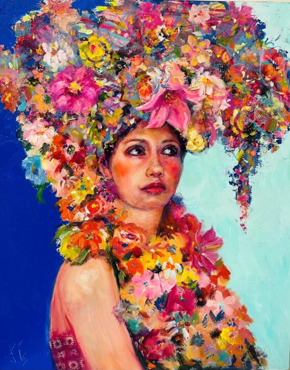 Midsummer Madness colourful figurative painting by Julie Cross