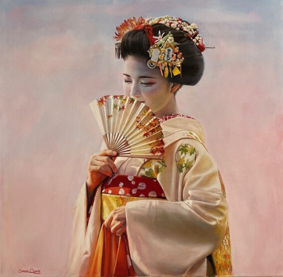 Geisha with fan simon quinn unframed