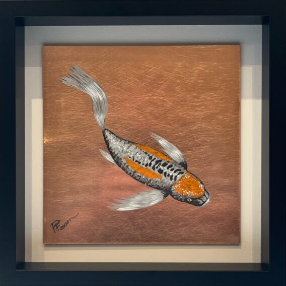 Orange Silver Black Koi artwork framed