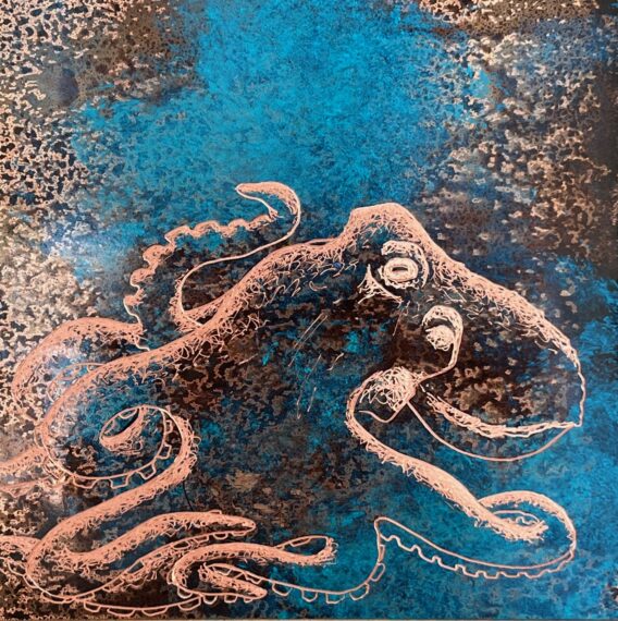 Blue Octopus artwork on copper by Paul Fearn