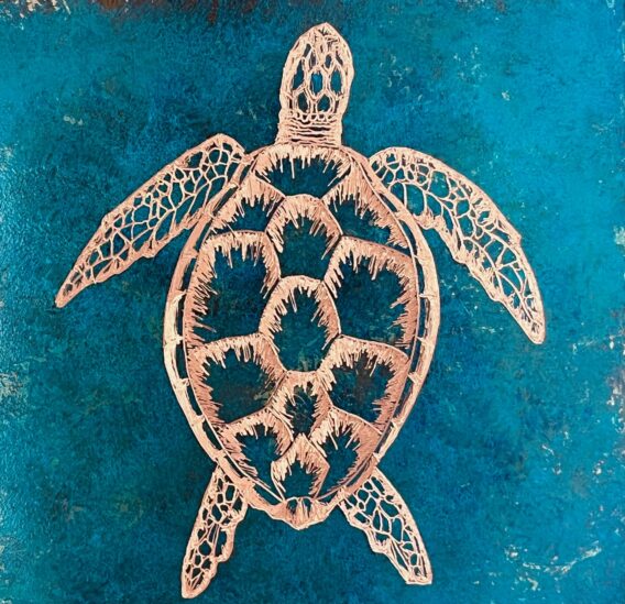 sea turtle painting on copper by Paul Fearn