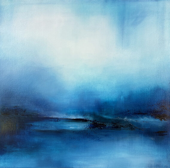 Blue 60x60 Journeying towards the quiet resolve