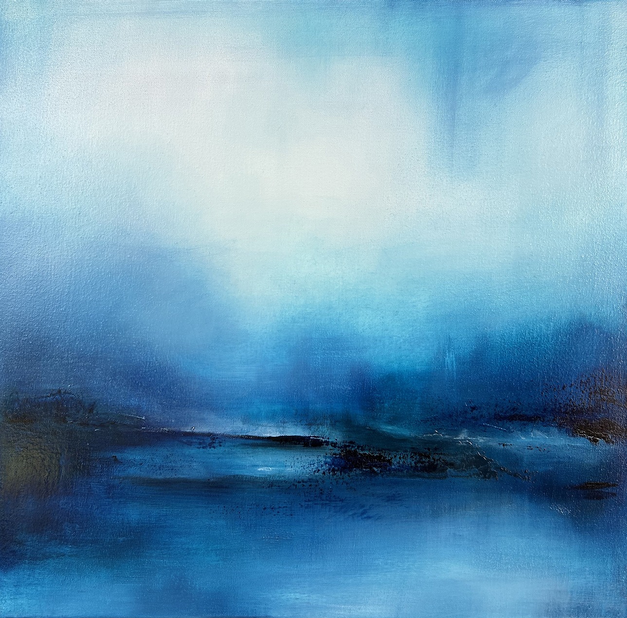 Blue 60x60 Journeying towards the quiet resolve