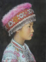 Profile in pink feathers Miao Tribe 60x45