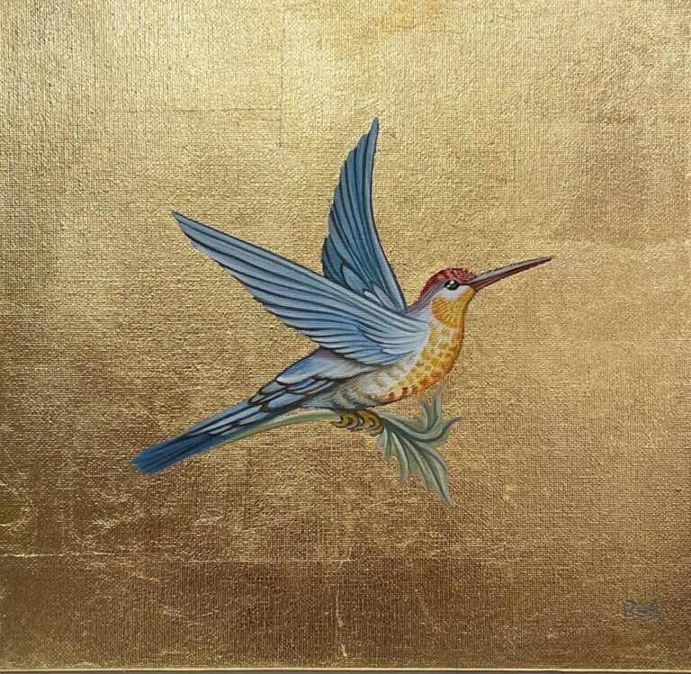 Roz Wilson William Morris Inspired Hummingbird Gold Leaf Bird No Naked Walls