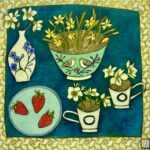 Hellebores and Narcissi, 50 x 50 cm (Framed 56 x 56 cm) Mixed media on wooden panel, £975